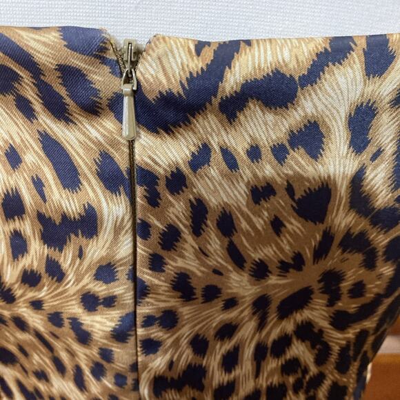 Tadashi Shoji Animal Print Sheath Dress Sz 4 Ruched Cap Sleeves Leopard Satin - Picture 6 of 12